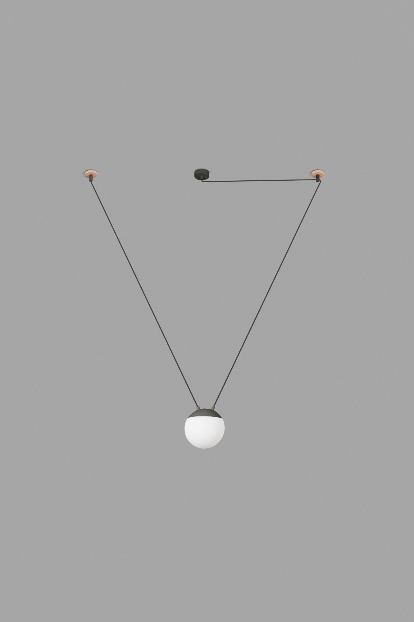 Lámpara colgante MINE SPACE gris oscuro 1L de FARO modelo 28376-1L en ambiente interior residencial, diseño Nahtrang con aluminio y cristal opal, luminaria de suspensión para iluminación LED E27 moderna