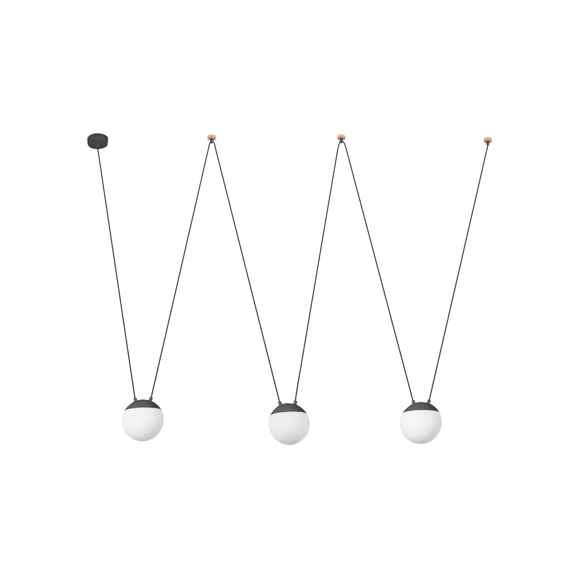 Lámpara colgante MINE SPACE 3L gris oscuro de FARO, diseño Nahtrang en aluminio y cristal opal, ideal para interior residencial y comercial con casquillos E27 LED (modelo 28376-3L)