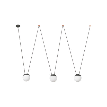 Lámpara colgante MINE SPACE 3L gris oscuro de FARO, diseño Nahtrang en aluminio y cristal opal, ideal para interior residencial y comercial con casquillos E27 LED (modelo 28376-3L)