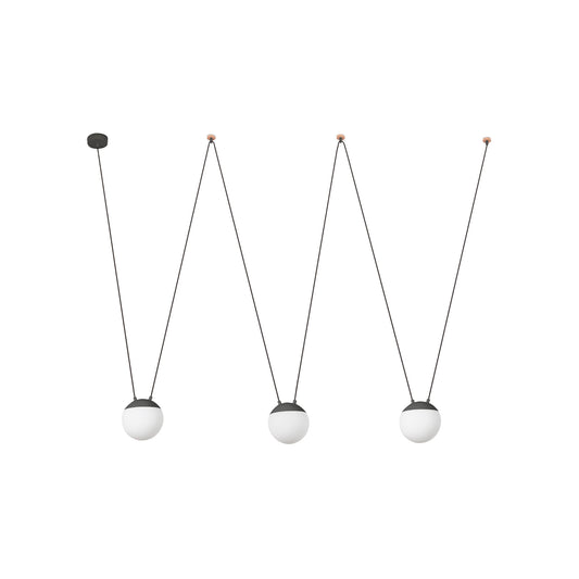 Lámpara colgante MINE SPACE 3L gris oscuro de FARO, diseño Nahtrang en aluminio y cristal opal, ideal para interior residencial y comercial con casquillos E27 LED (modelo 28376-3L)