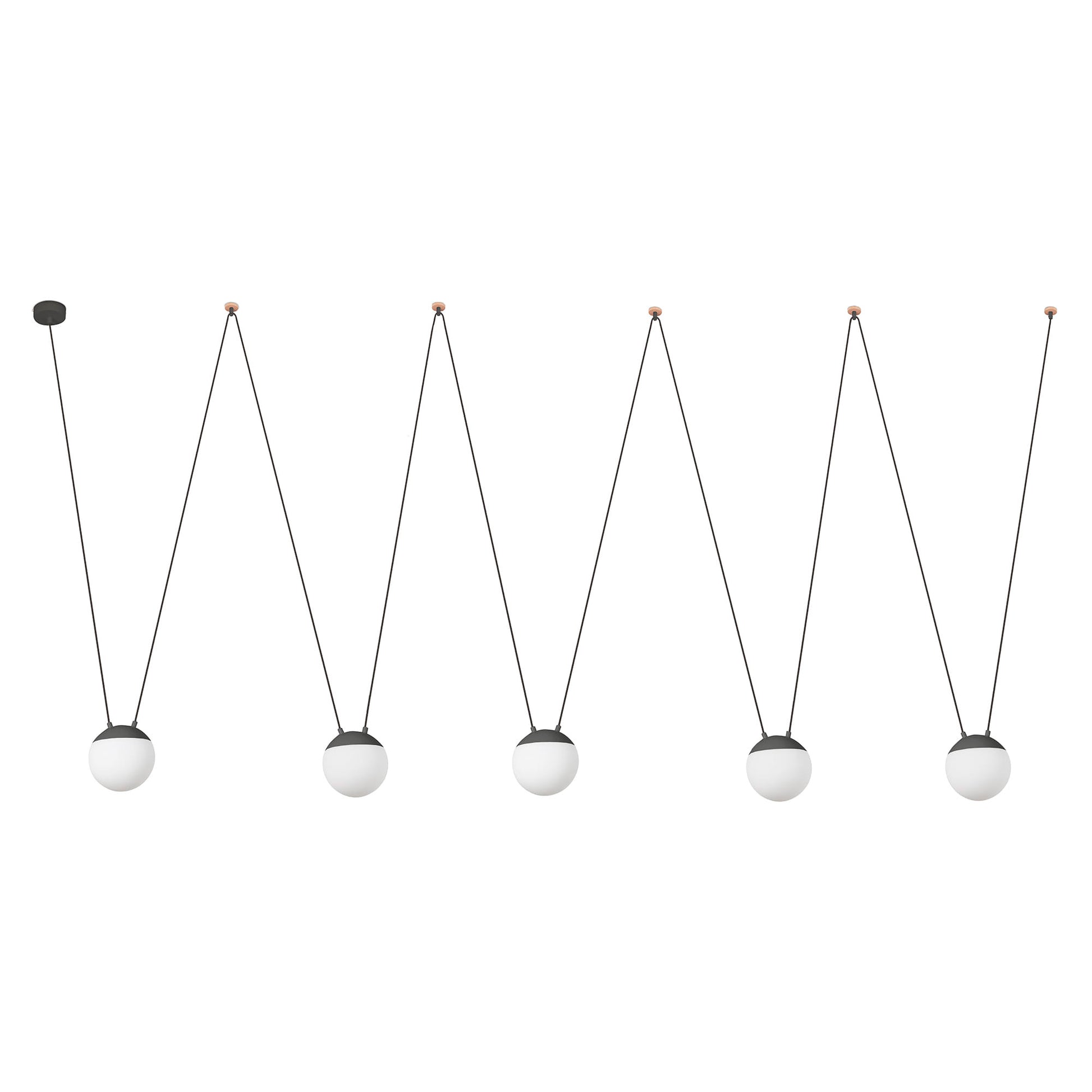 Lámpara colgante MINE SPACE 5L gris oscuro FARO, aluminio y cristal opal para iluminación LED interior residencial y comercial