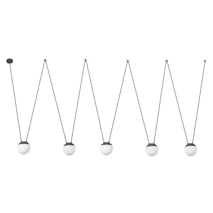 Lámpara colgante MINE SPACE 5L gris oscuro FARO, aluminio y cristal opal para iluminación LED interior residencial y comercial