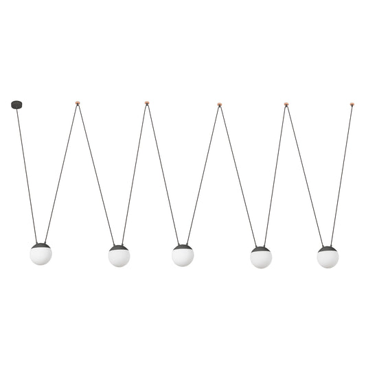 Lámpara colgante MINE SPACE 5L gris oscuro FARO, aluminio y cristal opal para iluminación LED interior residencial y comercial