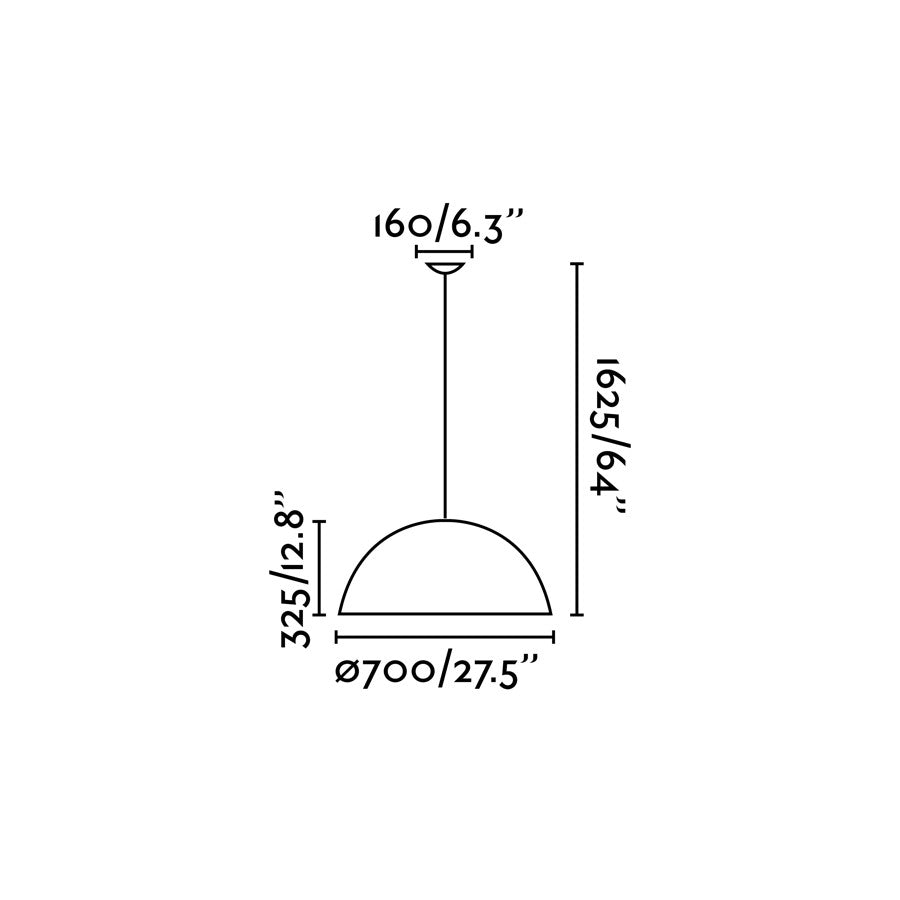 Diagrama de medidas de Luminaria de Suspensión MAGMA en blanco y gris de FARO modelo 28398, dimensiones de altura, diámetro y cable para iluminación interior contemporánea en fibra de vidrio, colgante LED compatible.