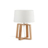 Lámpara de sobremesa Bliss en blanco de Faro, diseño contemporáneo con base de madera y pantalla textil, iluminación LED para interior - modelo 28401