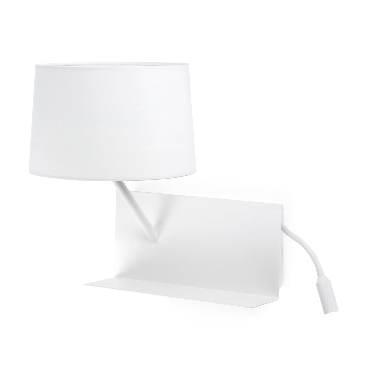 Lámpara de pared Handy USB A en blanco mate con lector LED FARO, modelo 28415, luminaria de superficie en acero y textil para lectura nocturna interior, diseño urbano.