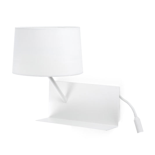 Lámpara de pared Handy USB A en blanco mate con lector LED FARO, modelo 28415, luminaria de superficie en acero y textil para lectura nocturna interior, diseño urbano.