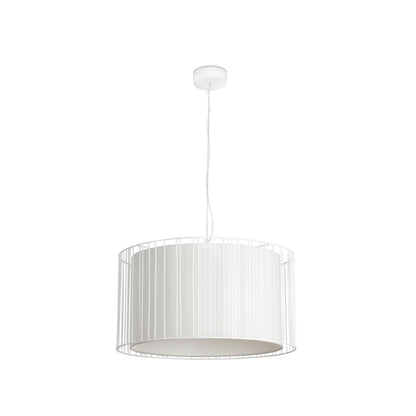 Lámpara colgante LINDA en blanco de FARO modelo 29309, diseño contemporáneo de Estudi Ribaudí con estructura de acero y difusor textil para iluminación interior en el hogar.