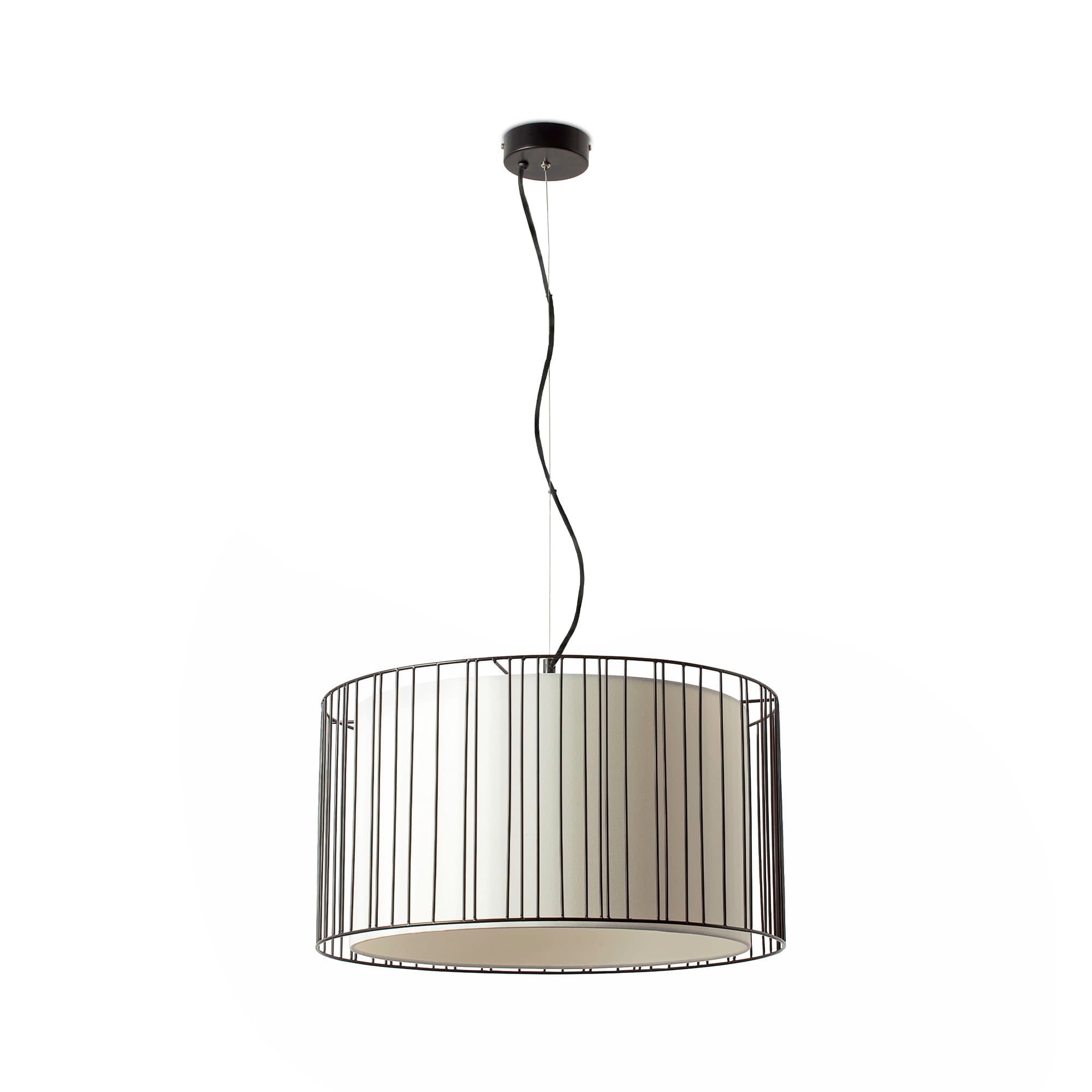 Lámpara colgante LINDA negra de FARO modelo 29313, diseño contemporáneo de suspensión en acero y textil para salón interior