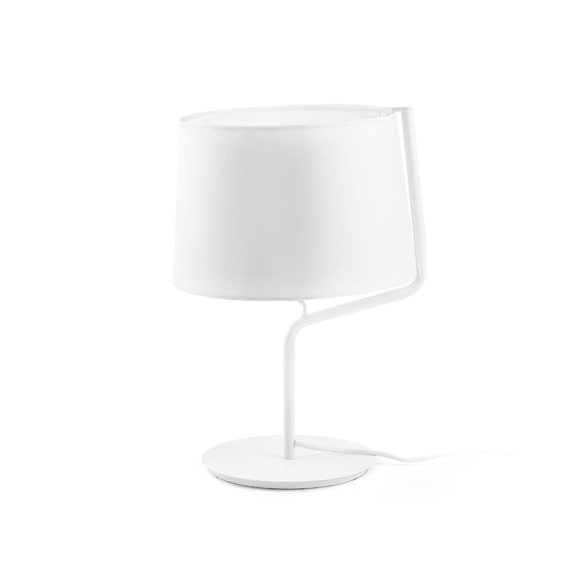 Lámpara de sobremesa BERNI blanca de FARO modelo 29332, diseño minimalista en acero y textil para iluminación interior.