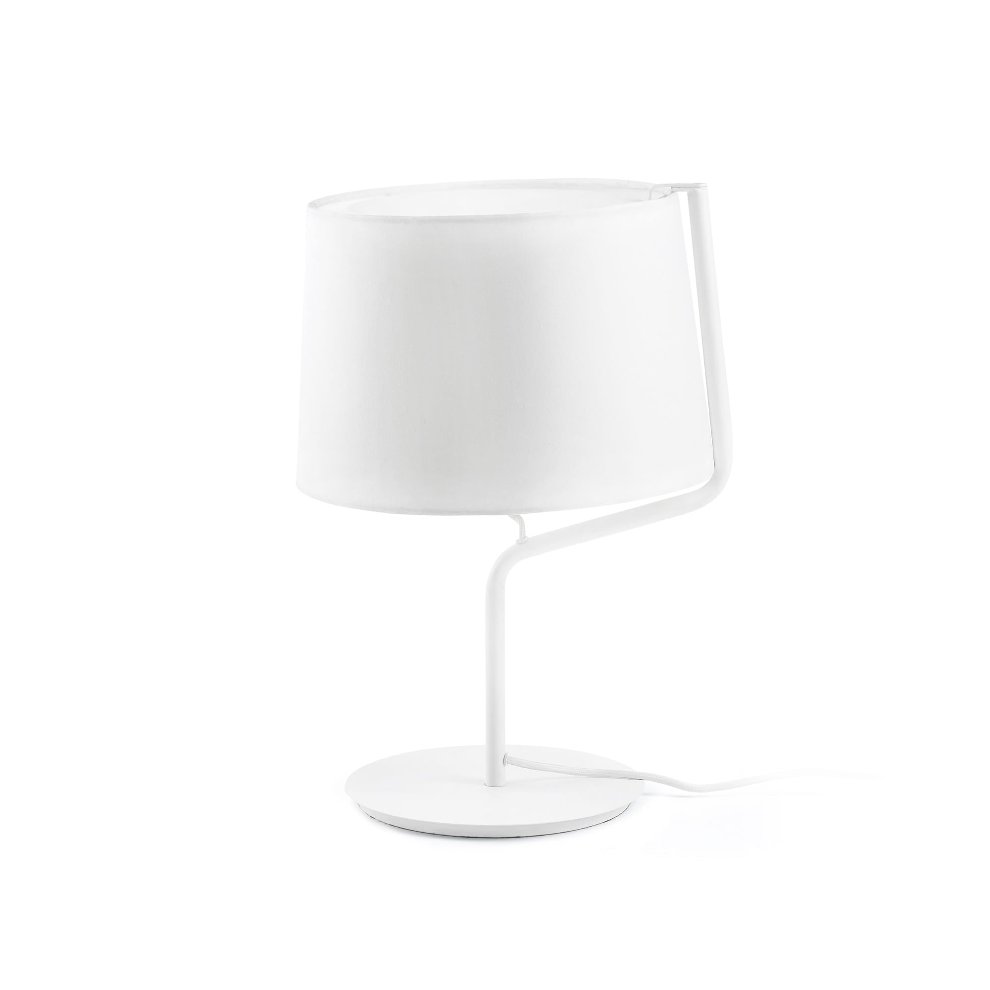 Lámpara de sobremesa BERNI blanca de FARO modelo 29332, diseño minimalista en acero y textil para iluminación interior.