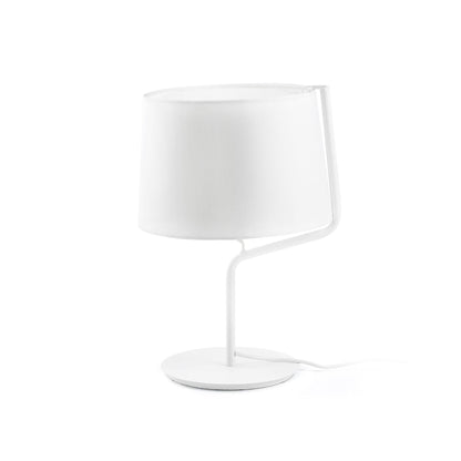 Lámpara de sobremesa BERNI blanca de FARO modelo 29332, diseño minimalista en acero y textil para iluminación interior.