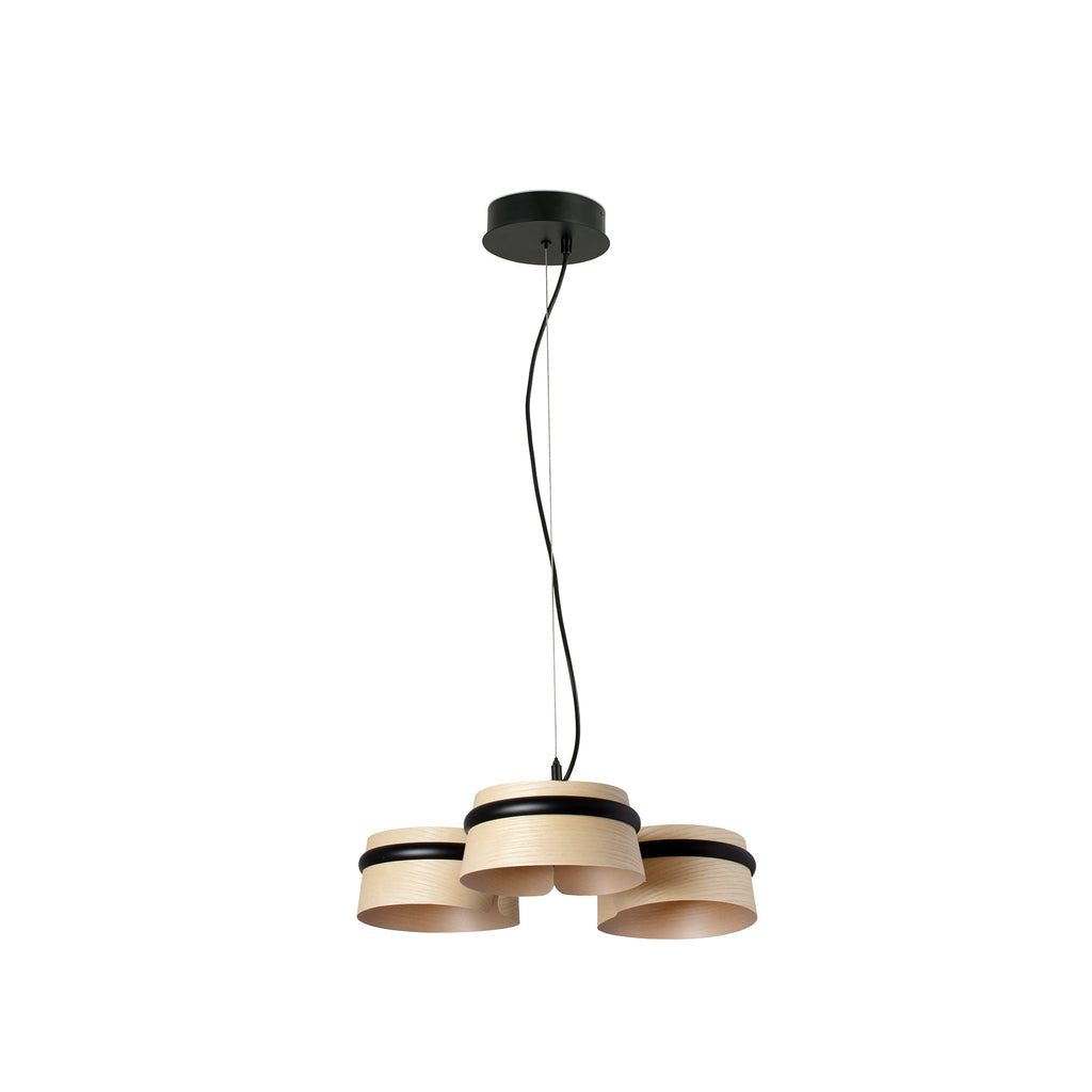 Lámpara colgante LOOP Fresno de FARO modelo 29397, diseño moderno en negro mate con madera fresno, acero y LED integrado para iluminación interior en hogar contemporáneo