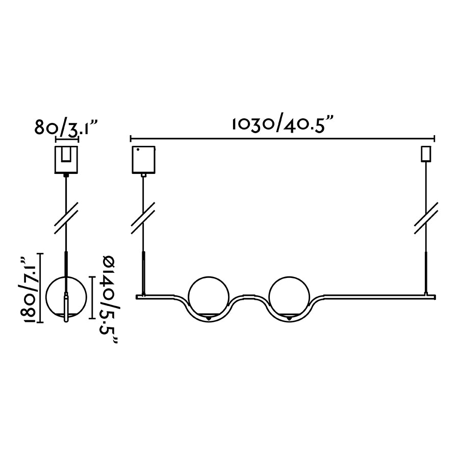 Diagrama de medidas Luminaria Colgante LE VITA Negra FARO 29696-110, diseño moderno LED en acero y cristal para interior