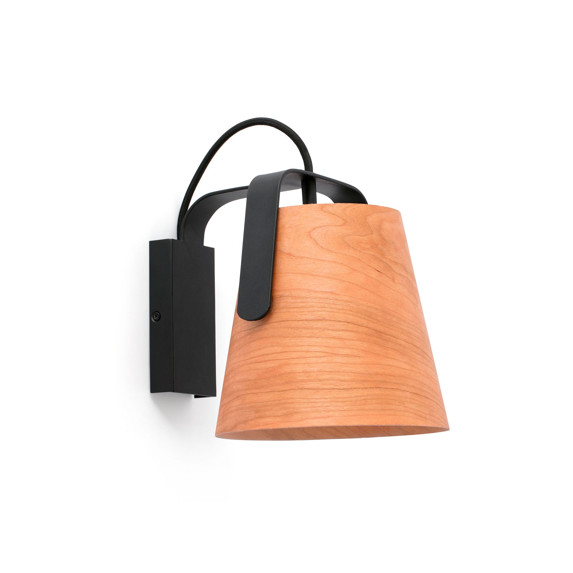 Aplique de pared STOOD FARO 29844 en negro y madera de cerezo, luminaria superficie moderna de acero negro para iluminación interior hogar