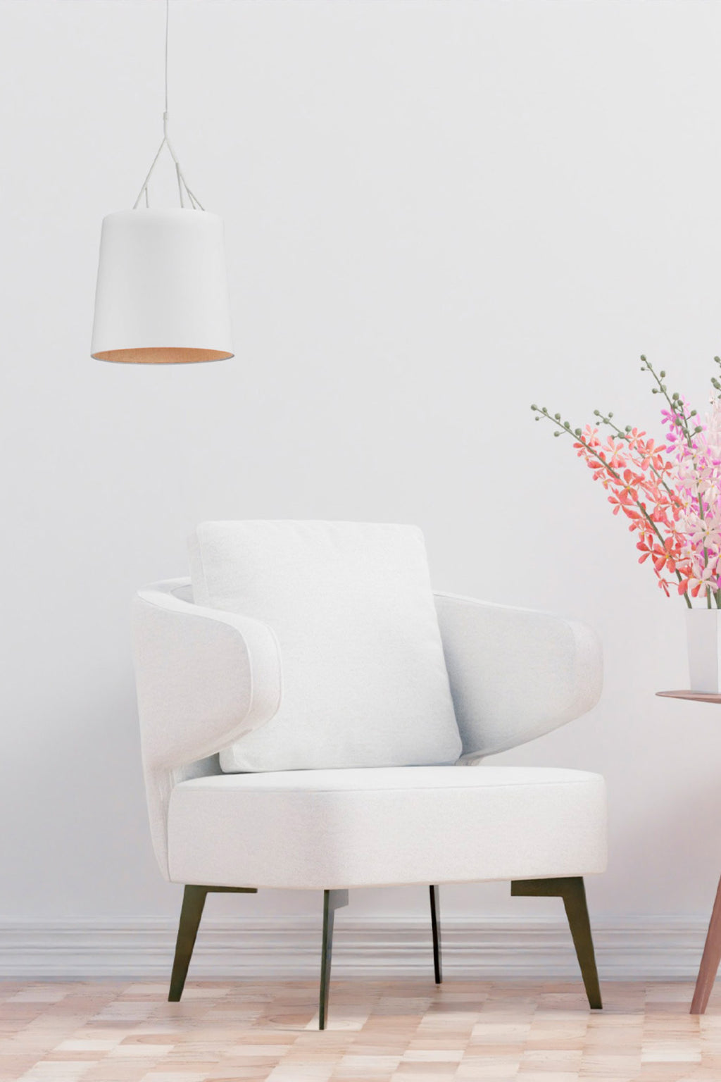 Lámpara colgante TREE en blanco de FARO modelo 29865, suspendida en interior moderno con diseño de acero y textil para iluminación hogareña.