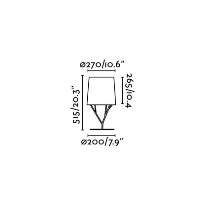 Medidas dimensionales de la lámpara de sobremesa TREE negra FARO 29866 en acero y textil