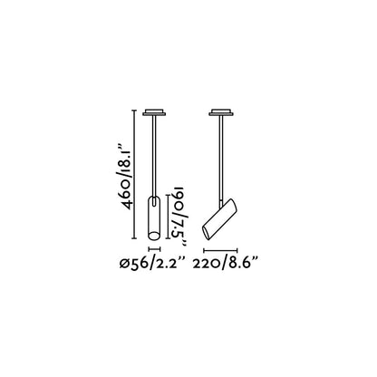 Diagrama de medidas Luminaria Colgante LINK Blanco Mate Faro 29877, diseño contemporáneo orientable en acero Estudi Ribaudi, iluminación interior colección 1564