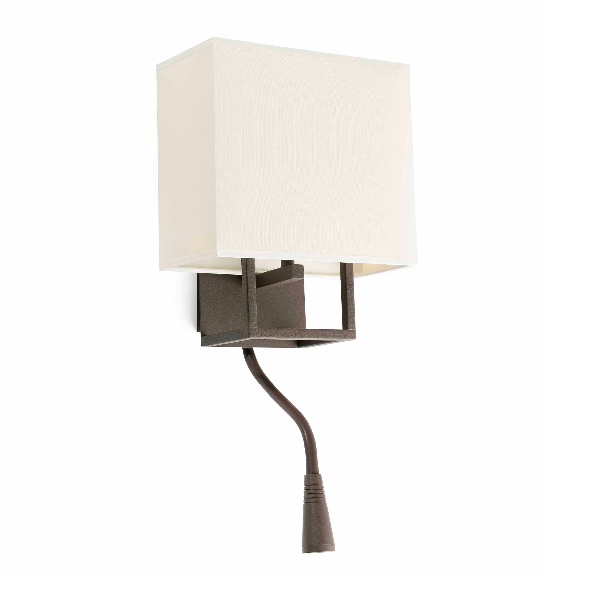 Aplique de pared VESPER marrón beige con lector FARO 29983, luminaria interior moderna de acero inoxidable y textil para iluminación hogar contemporáneo