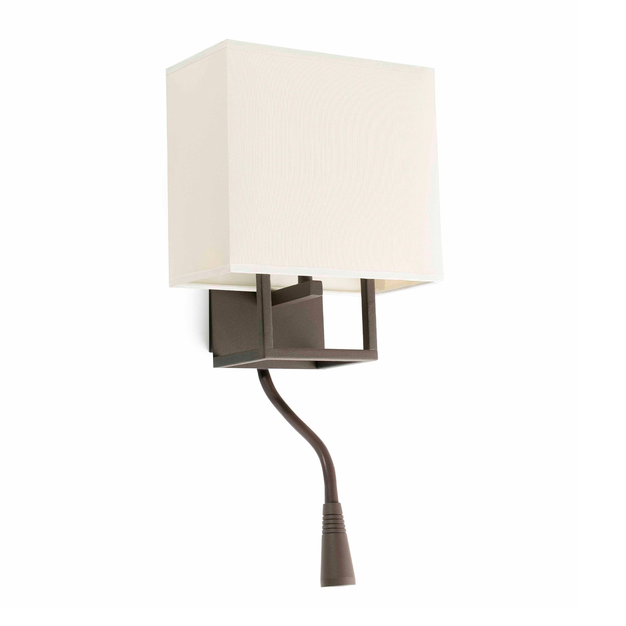 Aplique de pared VESPER marrón beige con lector FARO 29983, luminaria interior moderna de acero inoxidable y textil para iluminación hogar contemporáneo