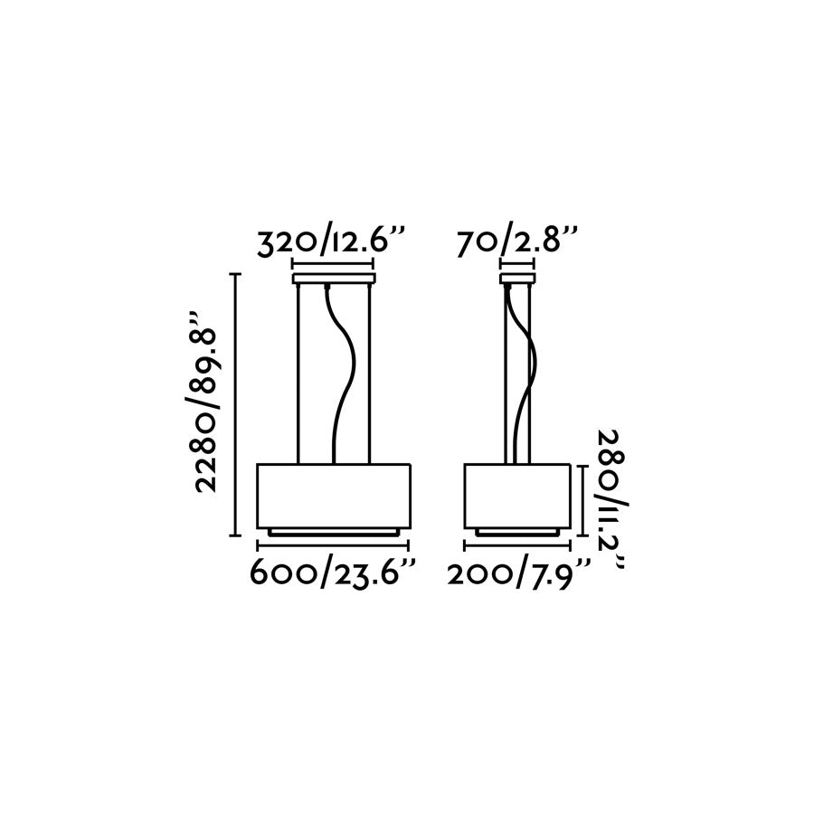 Medidas detalladas de la lámpara colgante VESPER 600 blanca de FARO (modelo 29986), diseño moderno en acero y textil para suspensión interior en el hogar