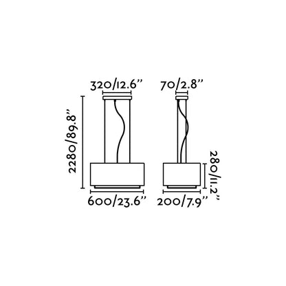 Medidas detalladas de la lámpara colgante VESPER 600 blanca de FARO (modelo 29986), diseño moderno en acero y textil para suspensión interior en el hogar