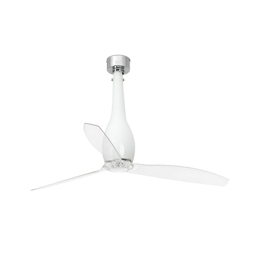 Ventilador de techo ETERFAN M blanco brillo y transparente de FARO, motor DC sin luz, mando a distancia, reversible, 6 velocidades, para ventilación en hogar, dormitorio y salón