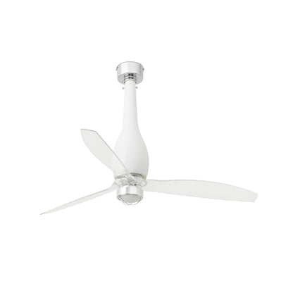 Ventilador de techo Eterfan M con luz LED integrada en blanco mate, modelo FARO 32001WW-9, motor DC, mando a distancia y función inversa para hogar moderno.