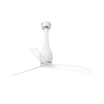 Ventilador de techo ETERFAN M blanco mate FARO 32001WW con motor DC, 6 velocidades, control remoto y aspas transparentes, ideal para ventilación sin luz en el hogar durante el verano