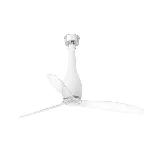 Ventilador de techo ETERFAN M blanco mate FARO 32001WW con motor DC, 6 velocidades, control remoto y aspas transparentes, ideal para ventilación sin luz en el hogar durante el verano