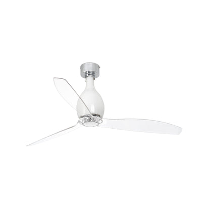 Ventilador de techo MINI ETERFAN M FARO blanco brillo con aspas transparentes, modelo 32020WW, reversible motor DC, mando a distancia para ventilación hogar