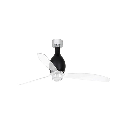 Ventilador con luz LED MINI ETERFAN M negro brillo para techo, motor DC, mando a distancia Wiz, modelo 32026WW-10 FARO ventilación transparente