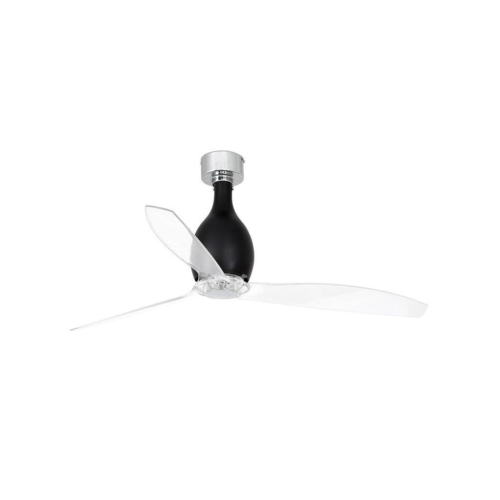 Ventilador de techo MINI ETERFAN M negro brillo y transparente FARO 32026WW con motor DC, mando a distancia, reversible y sin luz para hogar y oficina