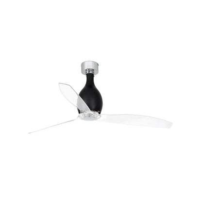 Ventilador de techo MINI ETERFAN M negro brillo y transparente FARO 32026WW con motor DC, mando a distancia, reversible y sin luz para hogar y oficina