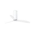 Ventilador de techo TUBE FAN M blanco mate de FARO modelo 32034, serie 3338 con motor DC silencioso, mando a distancia, función inversa para ventilación eficiente sin luz integrada, aspas transparentes modernas.