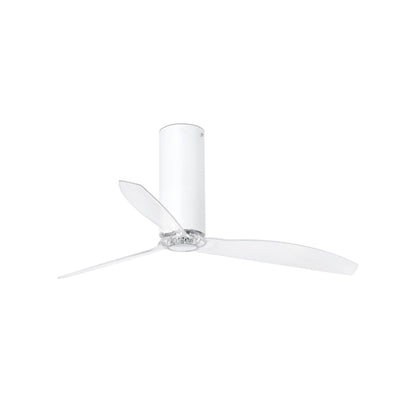 Ventilador de techo TUBE FAN M blanco mate de FARO modelo 32034, serie 3338 con motor DC silencioso, mando a distancia, función inversa para ventilación eficiente sin luz integrada, aspas transparentes modernas.