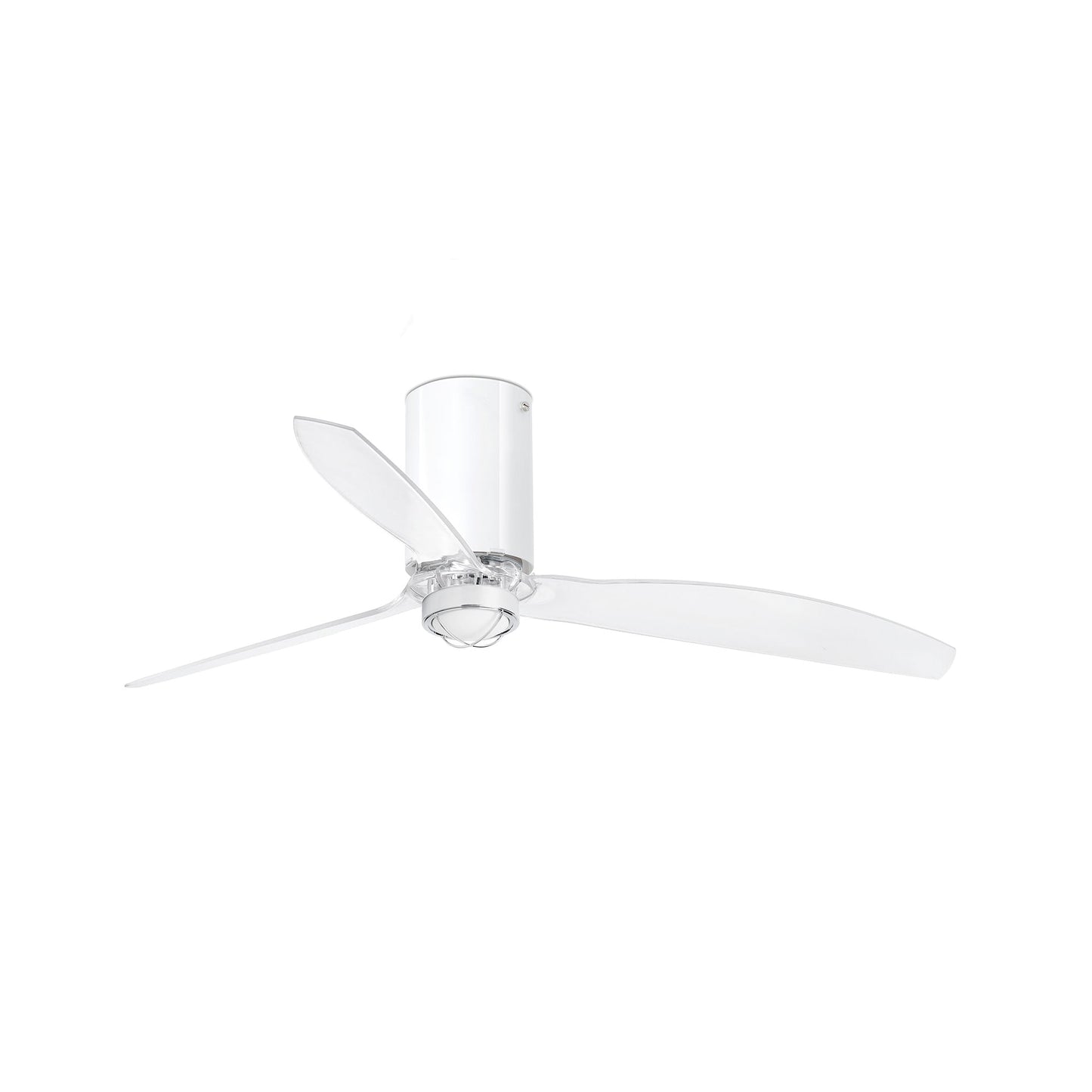 Ventilador de techo LED Mini Tube Fan M blanco FARO 32038WW-9 con luz integrada 3000K, cristal transparente, 6 velocidades y mando a distancia para ventilación eficiente