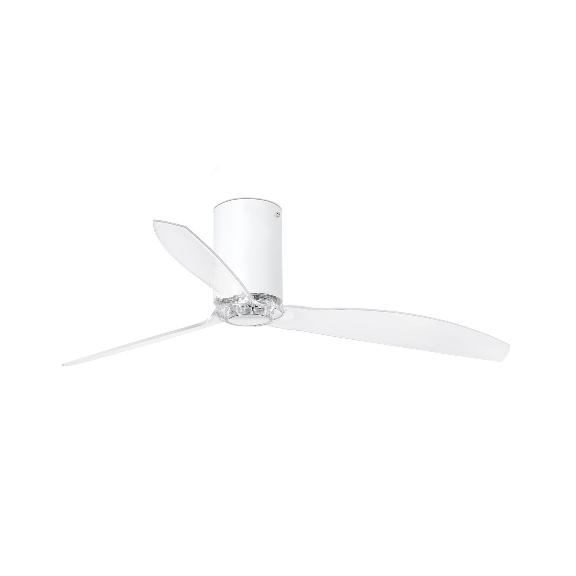 Ventilador de techo MINI TUBE FAN M blanco mate de FARO (modelo 32039) con motor DC eficiente, mando a distancia, función inversa para ventilación invernal, sin luz integrada, ideal para habitaciones medianas.