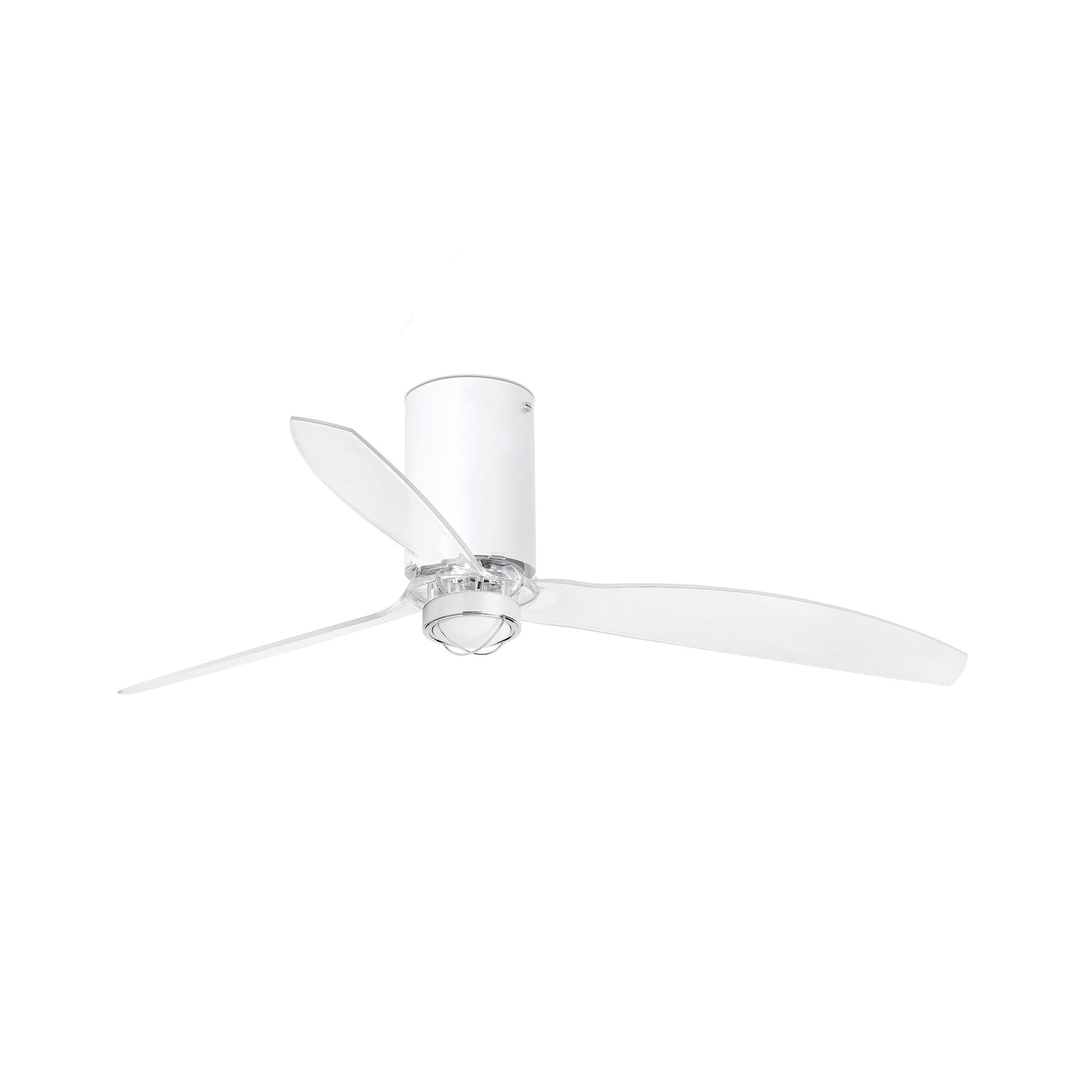 Ventilador de techo LED Mini Tube Fan FARO 32039WW-9 con luz integrada, motor DC, mando a distancia, diseño blanco mate y transparente para ventilación en el hogar