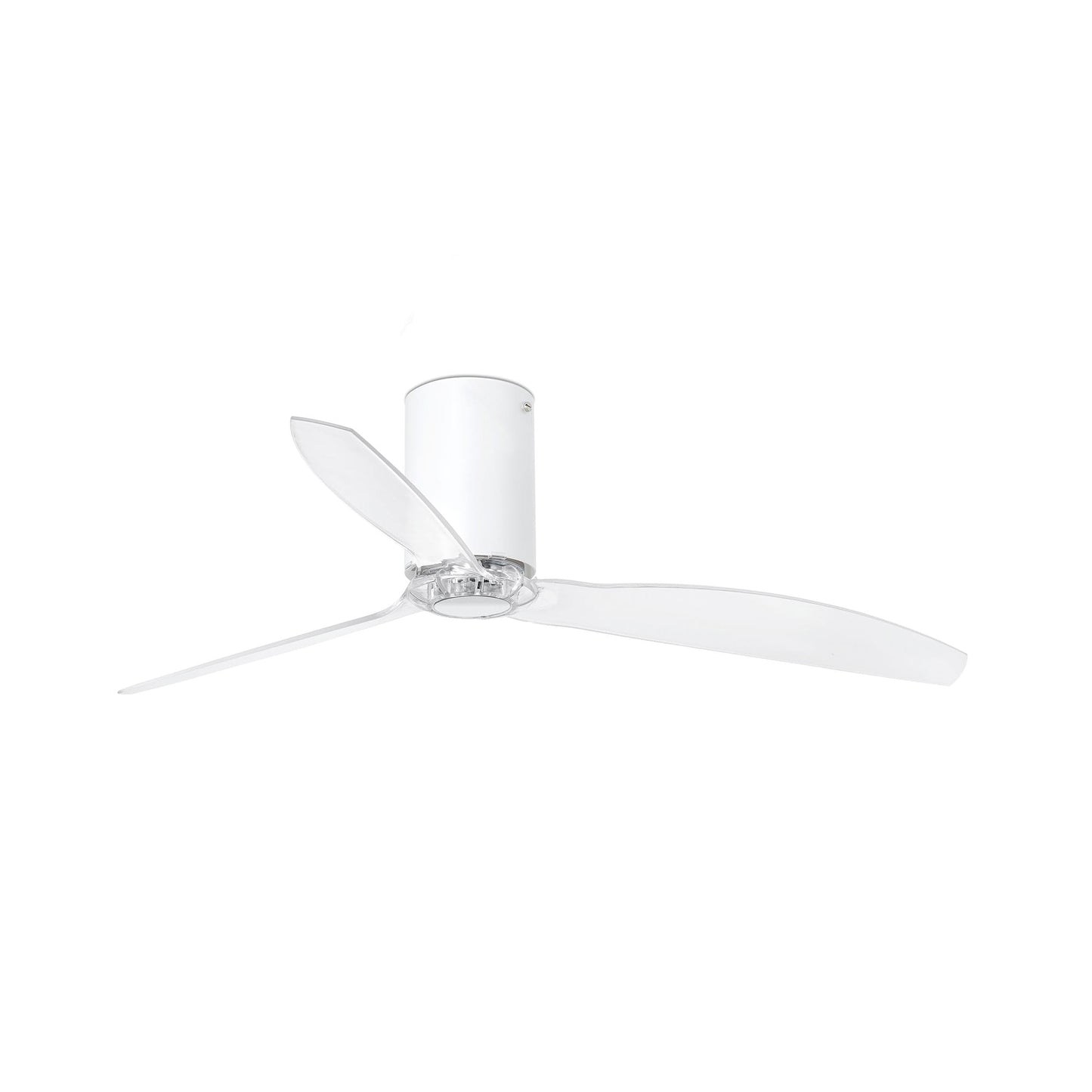 Ventilador de techo MINI TUBE FAN M WIZ en blanco mate de FARO, modelo 32039WW, con motor DC silencioso de 6 velocidades, diseño transparente sin luz para ventilación en el hogar
