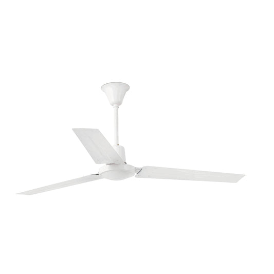 Ventilador de techo INDUS L blanco de FARO serie 59, modelo 33001, sin luz, ideal para habitaciones grandes con ventilación eficiente en acero, 5 velocidades y regulador incluido