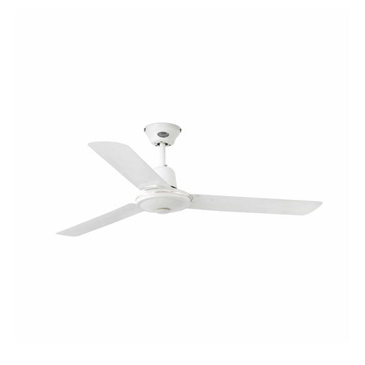 Ventilador de techo ECO INDUS M en blanco de FARO Barcelona, modelo 33005-110 de la colección 1374, fabricado en acero con función inversa para techos inclinados, ideal para ventilación en habitaciones medianas sin luz integrada.