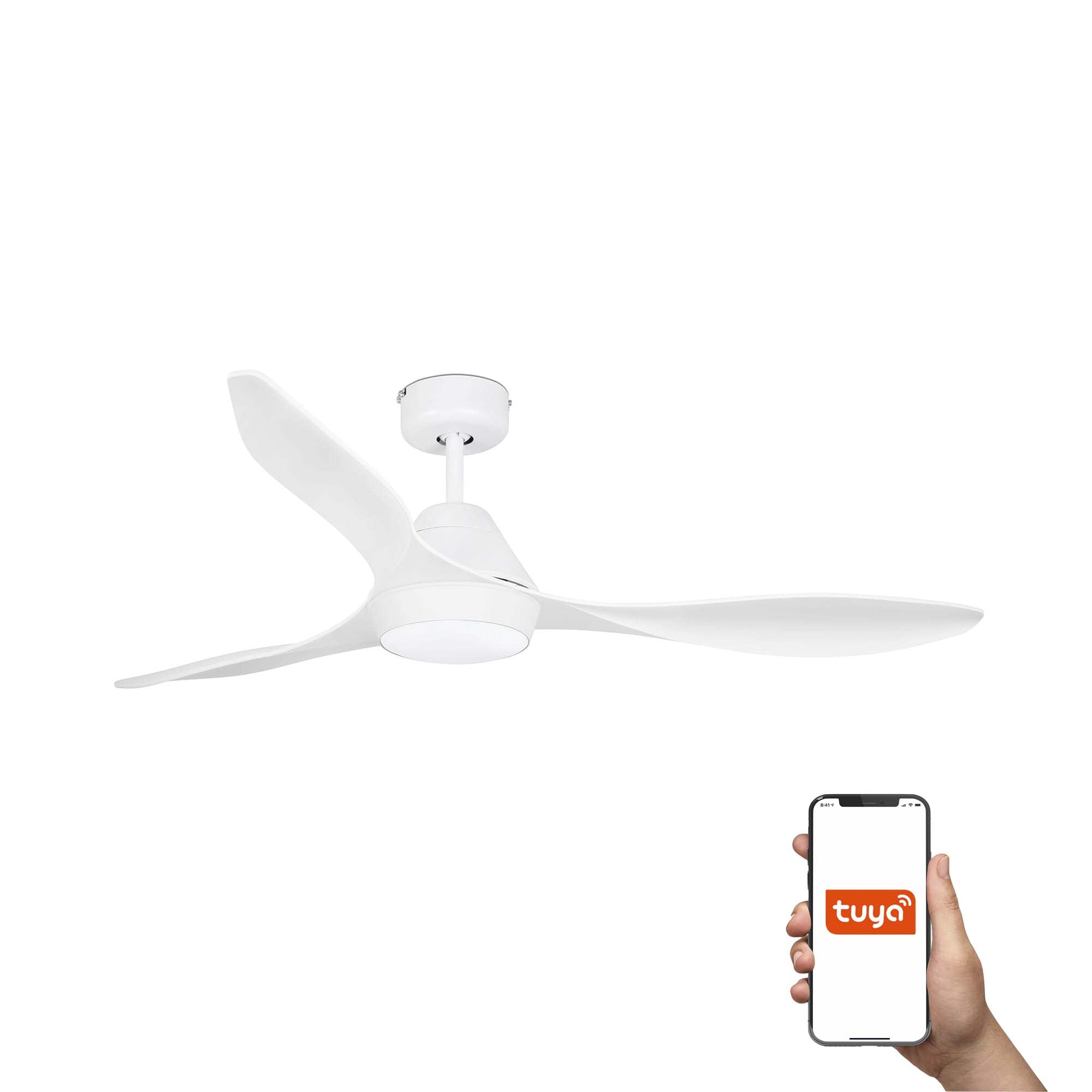 Ventilador de techo Polaris L LED blanco con faro TUYA serie 3391 modelo 33346WT, ventilador con luz LED 18W, control por mando a distancia y smart home