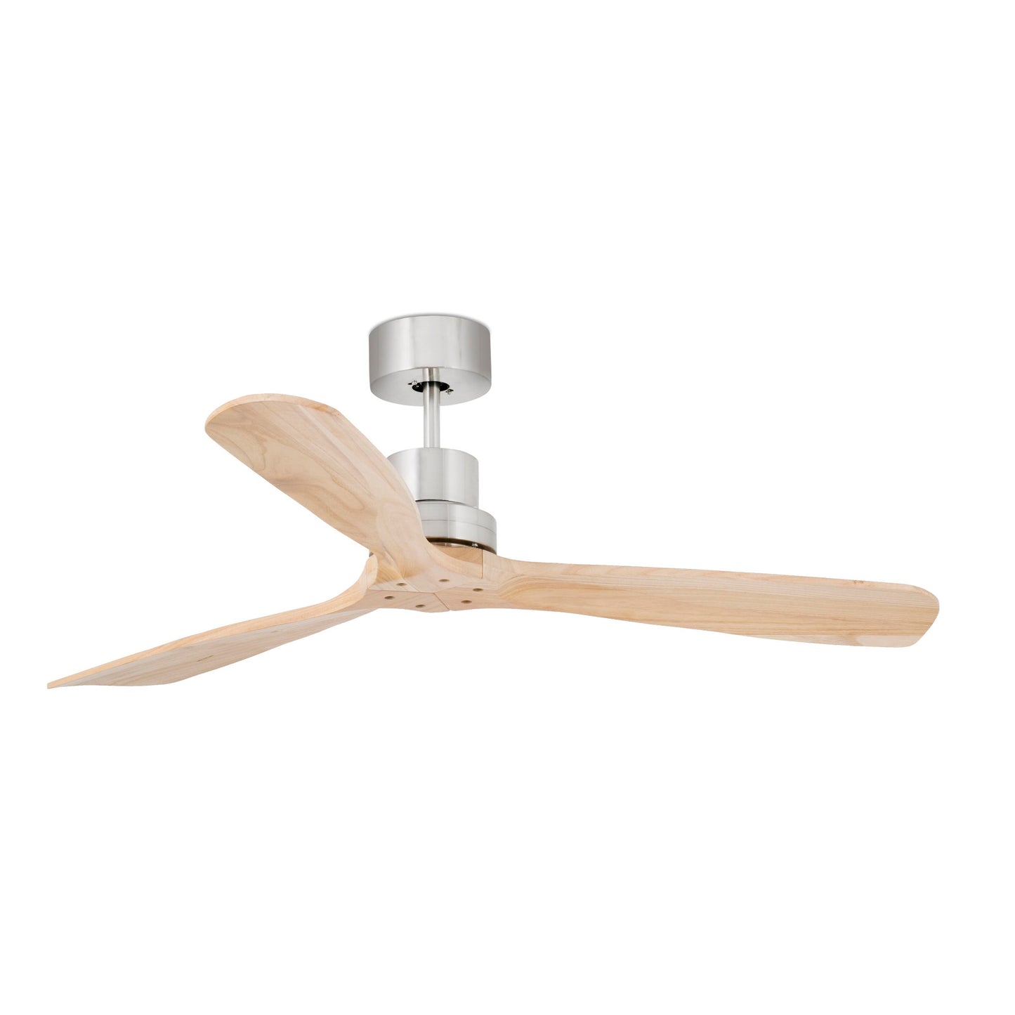 Ventilador de techo Lantau L en níquel mate y pino FSC de Faro, modelo 33373DCWW, sin luz, motor DC eficiente, mando a distancia, función inversa y compatible con techos inclinados para ventilación óptima