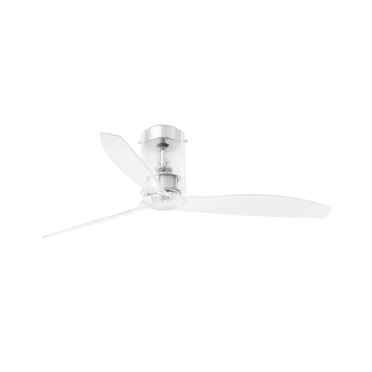 Ventilador de techo Mini Tube Fan M transparente de Faro modelo 33393, serie 3334, con motor DC eficiente, función inversa para verano e invierno, mando a distancia y ventilación sin luz para habitaciones medianas