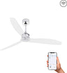 Ventilador de techo cromado JUST FAN M de FARO, modelo 33394WW, con motor DC silencioso, mando a distancia y compatible con techos inclinados para ventilación en hogar y verano