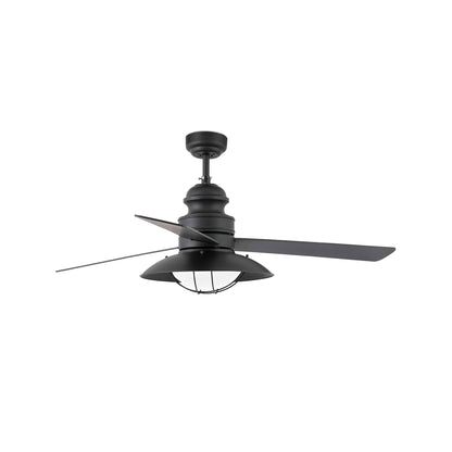 Ventilador de techo con luz LED integrada WINCH FAN modelo 33396-110 de FARO en color marrón, fabricado en acero, MDF y cristal, con función inversa para invierno y verano, ideal para techos inclinados y habitaciones grandes de hasta 1615 pies cúbicos, ventilación eficiente y diseño moderno.
