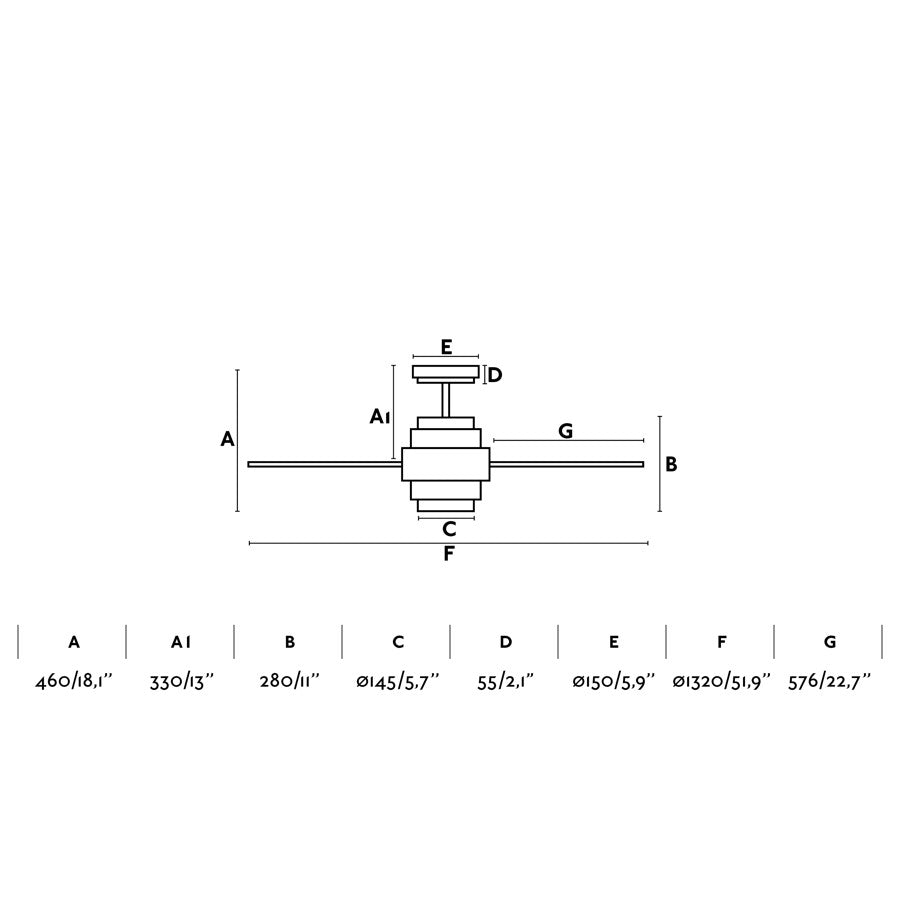 Ventilador de techo con luz LED blanco DISC FAN FARO 33397-110, medidas detalladas para habitaciones grandes, motor DC eficiente, función inversa y mando a distancia incluido