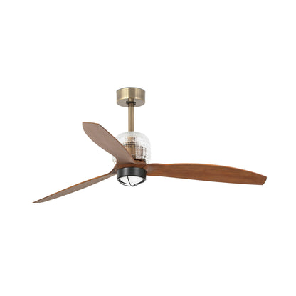 Ventilador de techo LED Deco Fan M en oro viejo y nogal de FARO, modelo 33398DWW-10 con motor DC, iluminación integrada, mando a distancia y control WIZ.