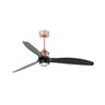 Ventilador de techo con luz LED JUST FAN M en cobre y negro mate, modelo FARO 33418WW-10, motor DC, mando a distancia y ventilación eficiente.